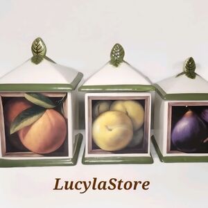 Certified International Green and White Fruit Canisters